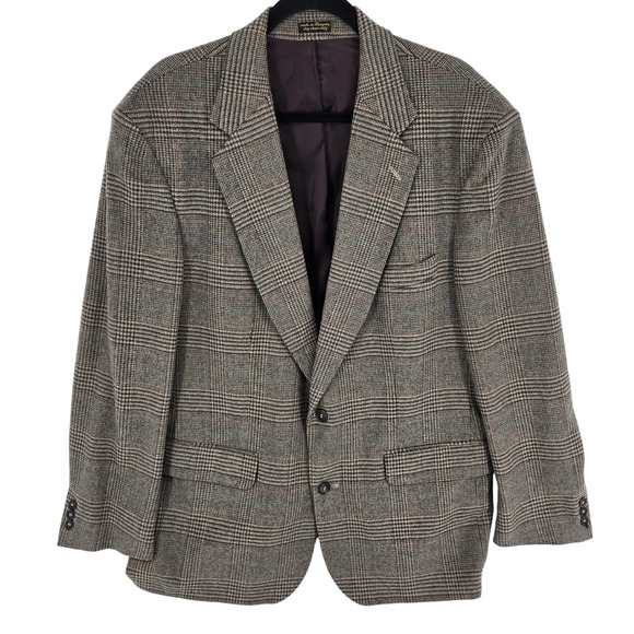 Roberto Vasalli Blazer Sport Coat Mens 46R Brown Glen Plaid Camel Hair Blend